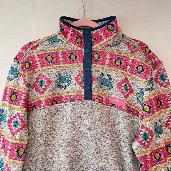 Simply Southern Nautical Crab Knit Snap Pullover in Smoke Size XXL NWT - Picture 2 of 13